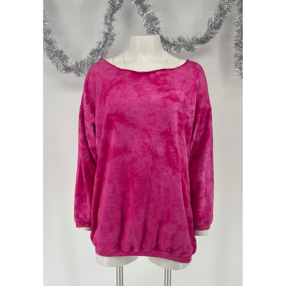 Vintage 1980s Pink Mottled Cotton Oversized Cocoon Tunic Sweatshirt USA